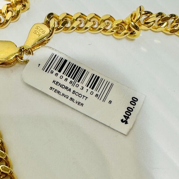 Kendra Scott Elisa 18k Gold Vermeil Red Tigers Eye Curb Chain Necklace NWT $400 - Picture 7 of 8